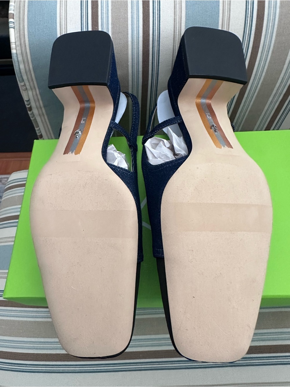 Sam Edelman Denim Navy and Black Tarra Slingback Low Block Heel - Picture 4 of 7